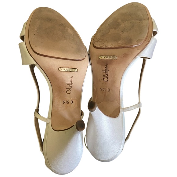 Cole Haan Kitten Heels 9.5 Cream Satin Beaded 4 Inches - Picture 10 of 12